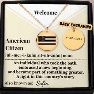 Naturalization Gift for Her – Personalized American Flag Necklace, Naturalization Day Jewelry, Citizen Gift, Custom USA Pride Flag Pendant