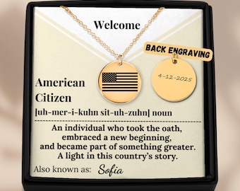 Naturalisatiecadeau voor haar – gepersonaliseerde ketting Amerikaanse vlag, sieraden naturalisatiedag, burgercadeau, aangepaste hanger VS Pride Flag