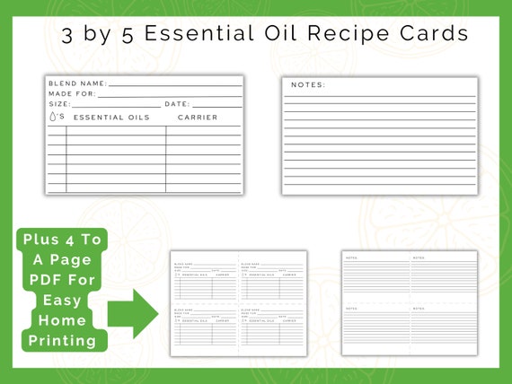 Essential Oil Recipe Cards | Print From Home  | Blank Recipe Cards  |  For Aromatherapy Journal | Digital Download | Essential Oil Blends