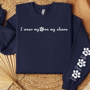 Custom Dog Sweatshirt, Personalized Dog Mom Sweatshirt With Name On Sleeve, Dog Mom Gift, Dog Lover Gift, Dog Owner Gift, Dog Paw Sweatshirt