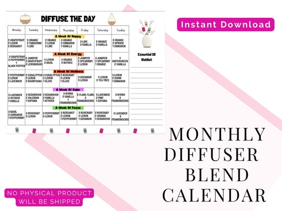 Diffuser Blends Calendar | Diffusing Calendar | Printable Download | Digital Download | Essential Oil Diffuser Blends | Instant Download