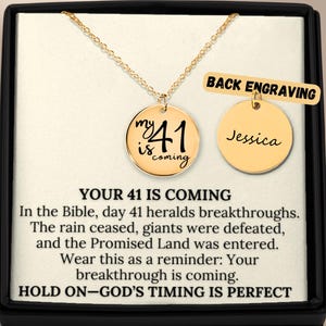 Colar personalizado para presente de fé, esperança e perseverança – “Meus 41 anos estão chegando”, presente cristão para mulheres, joias religiosas, joias de fé