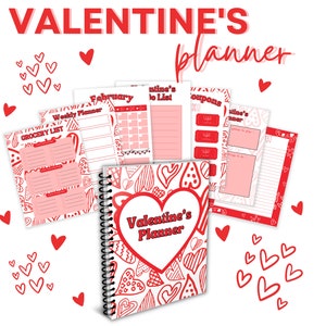 Printable Valentines Day Planner-Instant Download-Love Coupons-To Do List-February Calendar-Lined Notes Page-Blank Notes Page-Weekly Planner