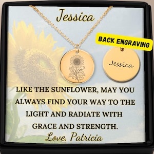 Gepersonaliseerde zonnebloemketting, zonnebloemsieraden aanmoedigingscadeau voor vriend, moeder, dochter of stiefdochter, cadeau bloemenliefhebber