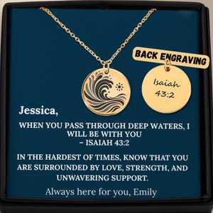 Gepersonaliseerde golfketting-wanneer je door diepe wateren gaat met bijbelvers Jesaja 43:2, aangepaste schriftsieraden, cadeau voor moeilijke tijden