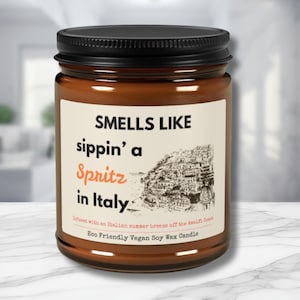 Funny Aperol Spritz Candle–Smells Like Sippin’ a Spritz in Italy, Amalfi Coast Gift for Best Friend, Brunch Babe or Travel Lover,Aperol Gift