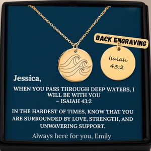 Wanneer je door diepe wateren gaat, golfketting met bijbelvers Jesaja 43:2, gepersonaliseerd kettingcadeau, aanmoedigingscadeau, Schriftsieraden