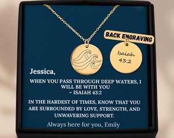 When You Go Through Deep Waters Wave Necklace with Bible Verse Isaiah 43:2, Personalized Necklace Gift, Encouragement Gift,Scripture Jewelry