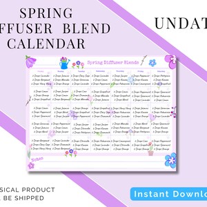 Spring Diffuser Blends Monthly Calendar | Diffusing Calendar | Printable Download | Digital Download | Essential Oil Diffuser Blends