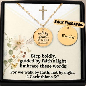 Personalized Bible Verse Necklace-Walk by Faith–2 Corinthians 5:7, Bible Verse Jewelry, Christian Gift for Women, Encouragement, Baptism