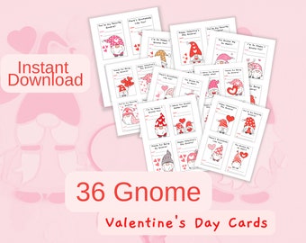 Printable Gnome Valentine's Day Cards-Instant Download-Cute Valentine's Day Cards-36 Plus Cards-Valentine Gnomes-Valentine Gnome Card
