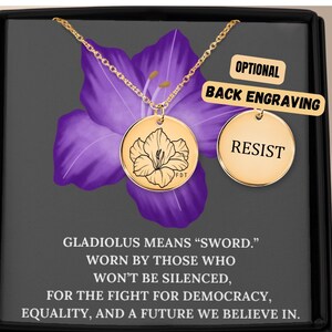 Subtle Anti Trump Gladiolus Necklace, FDT Pendant, Feminist Resistance Jewelry, Pro Democracy Political Statement, Gift for Trump Hater