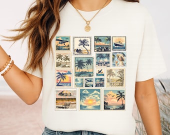 Vintage Summer Travel Stamp Shirt, Retro Graphic Tee, Coastal Aesthetic Shirt, Vintage Vacation Shirt, Beach Shirt, Travel Shirt Women