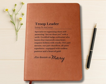 Diario personalizzato con la definizione del capo truppa, regalo di ringraziamento personalizzato per il capo truppa, regalo per il capo scout, quaderno di apprezzamento per gli scout