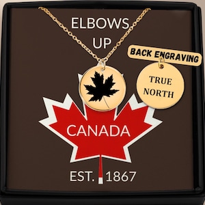 Elbows Up Canada Halskette - Ahornblatt Schmuck, Politisches Kanada Day Geschenk, True North Gravur Anhänger für stolze Kanadier, Kanada Geschenke