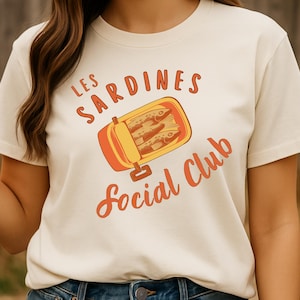 Les Sardines Social Club Shirt, Sardines Shirt, Retro Indie Foodie Shirt, Sardine Lover Gift, Funny Gift for Francophiles & Fish Fans