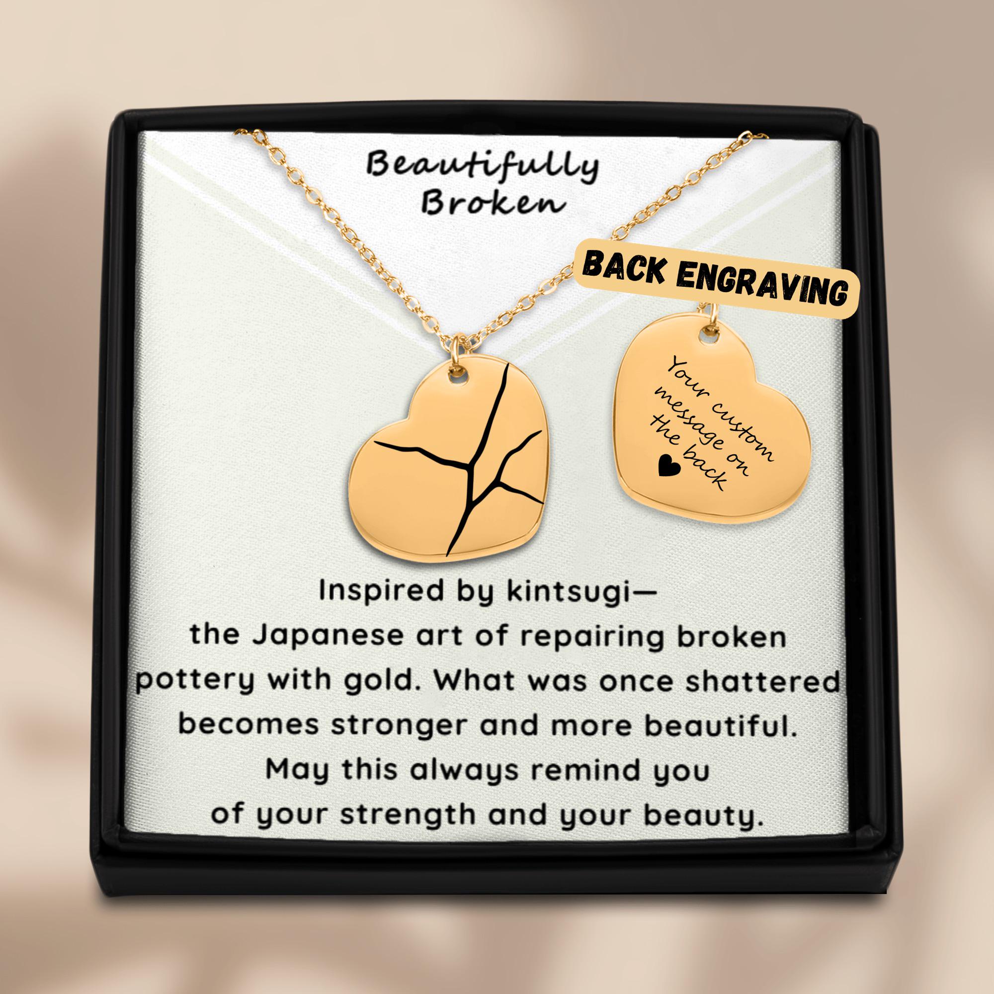 Personalized Beautifully Broken Kintsugi Heart Necklace