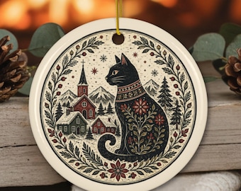 Yule Cat Ornament Vintage Christmas Jólakötturinn Black Cat Ornament Icelandic Folklore Gift Storybook Christmas Cat Ornament Holiday Deco