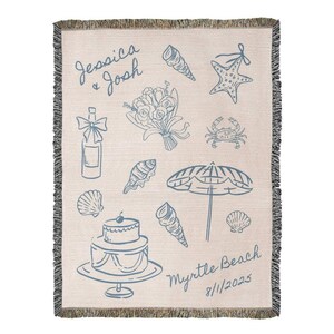 Personalized Beach Wedding Gift–Coastal Wedding Blanket, Custom Couple Throw, Newlywed or Anniversary Present, Wedding Keepsake Woven Throw image 4