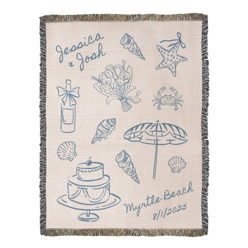 Personalized Beach Wedding Gift–Coastal Wedding Blanket, Custom Couple Throw, Newlywed or Anniversary Present, Wedding Keepsake Woven Throw image 4