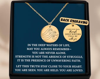 Wave Necklace with Isaiah 43:2 Bible Verse – When You Pass Through Deep Waters I Will Be With You – Christian Jewelry, Faith Gift for Her