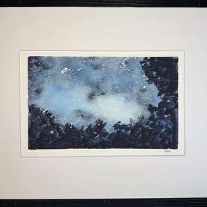 Night Sky Watercolor Painting: Celestial Art, Matted 8x10&quot;