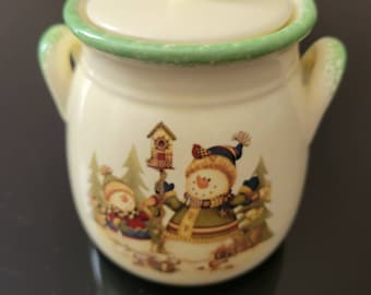 Vintage LTD Commodities Christmas Snowmen Cookie Jar Canister w/Lid Forest Animals