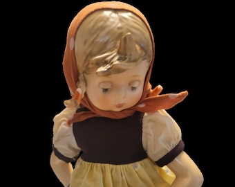 60s Vintage Goebel Doll with Porcelain head, arms and legs scarf socks shoes
