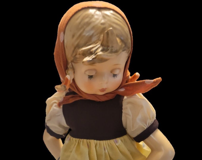 60s Vintage Goebel Doll with Porcelain head, arms and legs scarf socks shoes