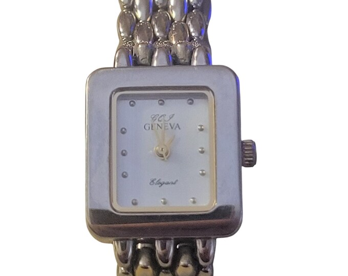 Geneva Elegant Womens Cocktail Watch square dial Y2K matching band New Battery