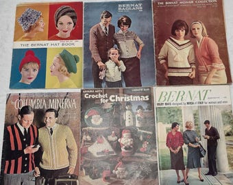 Bernat Raglans Columbia Minerva Knitting Crochet Patterns 1950s-70s Lot 6 Retro