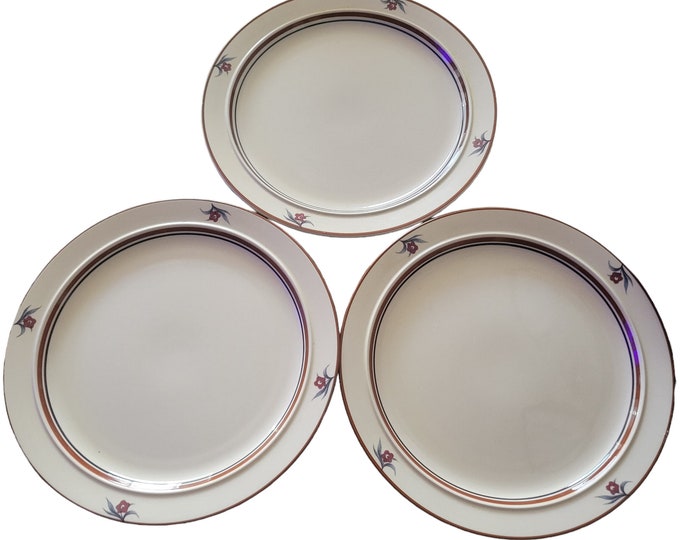 Vintage Cellar Dinner Plates Perimeter Rust Navy White made for Macy's Set of 3