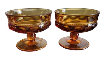 MCM  Sherbet Fruit Dessert Cup Round Gold Crown by Indiana Glass Fall Set of 2