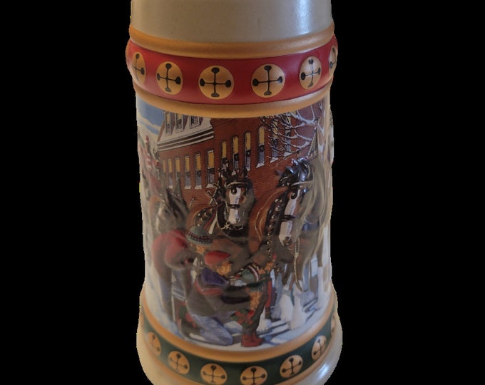 Vintage Beer Mug Budweiser Holiday Stein 1998  Grants Farm Holiday Great Condition