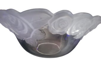 Vintage Sago Japan Clear Bowl: 3D Frosted Roses, 10" Wide
