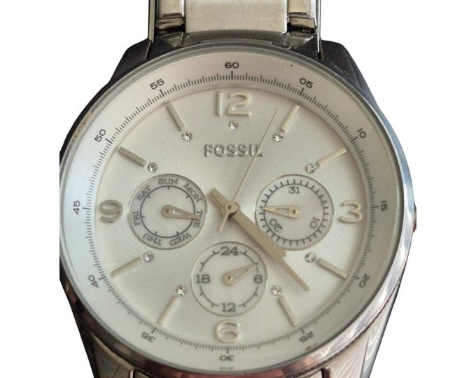 Fossil Ladies Watch BQ 1070 Day/Date New Battery Original Band Sharp Statement