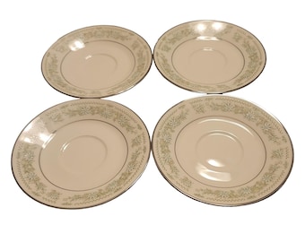 Noritake Lexine 7007 Ivory China Saucers Blue Floral Vintage Platinum Trim Set 4