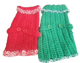 Cable Knit Dog Sweaters - Red and Green Holiday Coats - Size Med