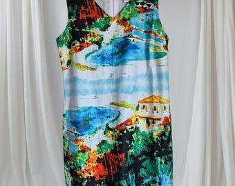 Y2k NorthStyle Size 10 Cotton Multi Color Lined Abstract Italy Villa Coastal Sea