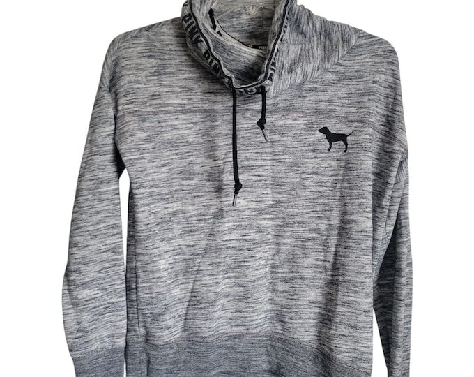 Victoria Secret "Pink" Sweatshirt Gray Black White Size S Slough Cowl Neck Dog