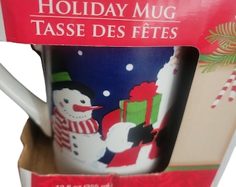 Vintage New Christmas Holiday Mug Cup Greenbrier International Santa Snowman
