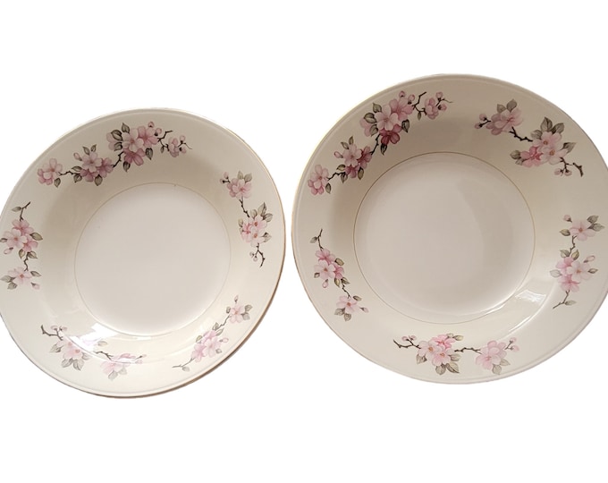 Two Eggshell Nautilus Homer Laughlin Apple Blossom China Bowls Vintage Made 1943