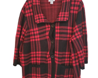 Vintage Hampshire Studios Women 2X Red Black Checkered Jacket Pockets MCM Style