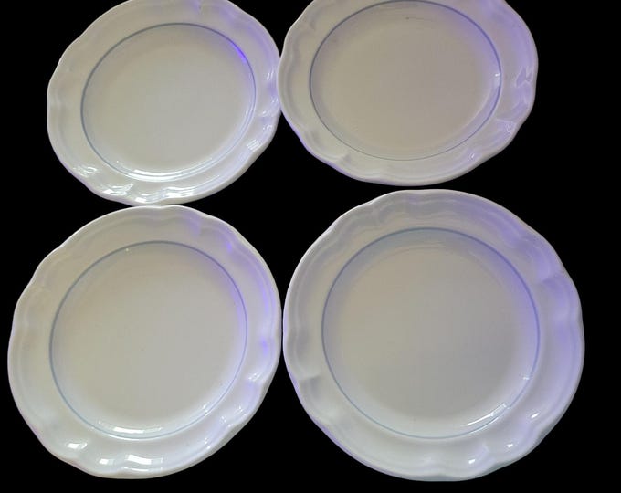 4 Vintage Plates Pfaltzgraff Northwinds Dessert or Bread White Blue Line on Rim