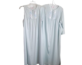 Vintage Womens Nightgown Gilead Robe Set Size L Satin Floral Embroidery USA