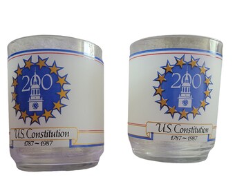 Vintage 1987 US Constitution Frosted Tumblers • Set of 2