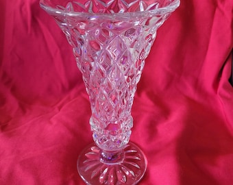 Pressed Glass Vase 10 inches Vase Pretty Geometric design