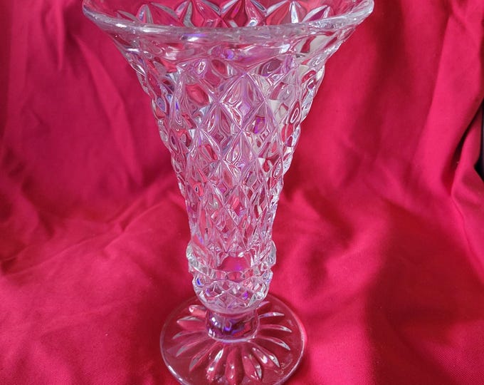 Pressed Glass Vase 10 inches Vase Pretty Geometric design