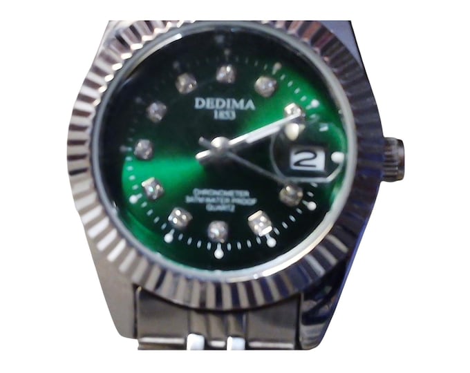 Dedima 1853 Womens Quartz Watch Green Dial Date Silver Tone Bracelet 3ATM