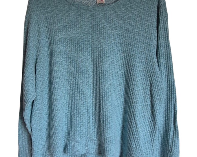 Secret Treasures Women 2X 18W-20W Teal Stretch Waffle Knit Top Stylish Comfy